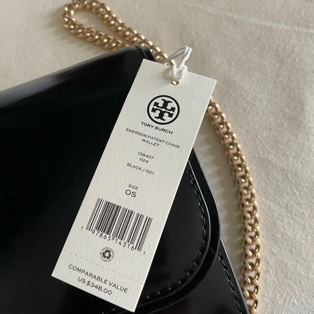 NWT , tory burch Emerson patent chain wallet ( black) - Picture 10 of 13
